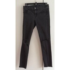 J Brand Low Rise Crop Skinny Jeans Black Mercy Distressed Raw Hem Size 27